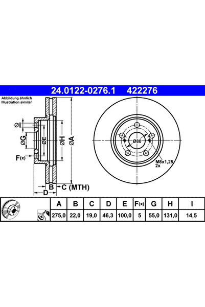 Ate Disc Frana Subaru Trezia Toyota Allion 2/Premio/Urban Cruiser