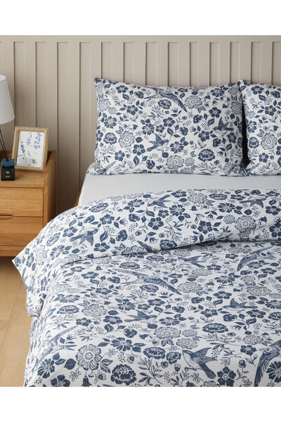 English Home Garden Lullaby Kolay Ütülenir Çift Kişilik Nevresim Takımı 200x220 cm Koyu Mavi
