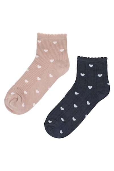 MYONNA IT & E- COMMERCE Women's Socks, Heart Pattern, Pink and Blue, Set of 2 Pairs, MYONNA IT & E-COMMERCE