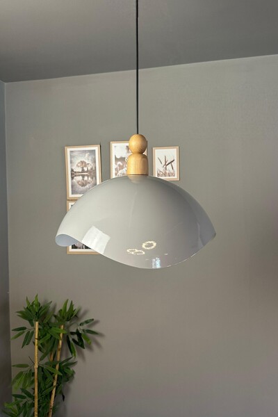 Bamyum Luna Gri Tekli Avize Kalın Ahşap Boncuk Başlık Sarkıt Lamba Restoran S...