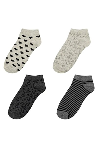 MYONNA IT & E- COMMERCE Women's Socks, Set of 4 Pairs, Hearts, Stripes & Animal Print, Multicolor, Low-cut