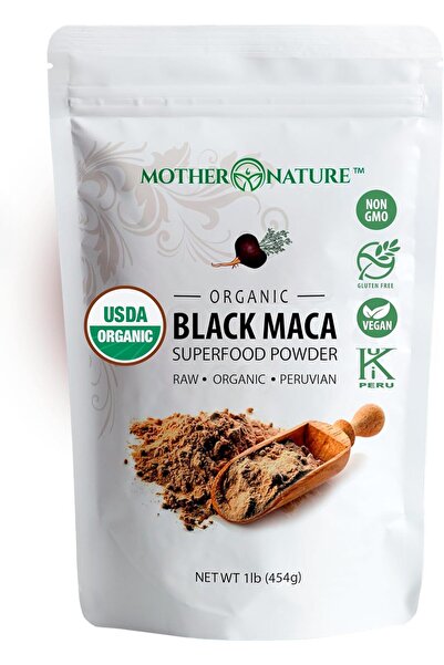 MOTHER NATURE مسحوق جذر الماكا السوداء البيروفي العضوي الخام - معتمد من وزارة...