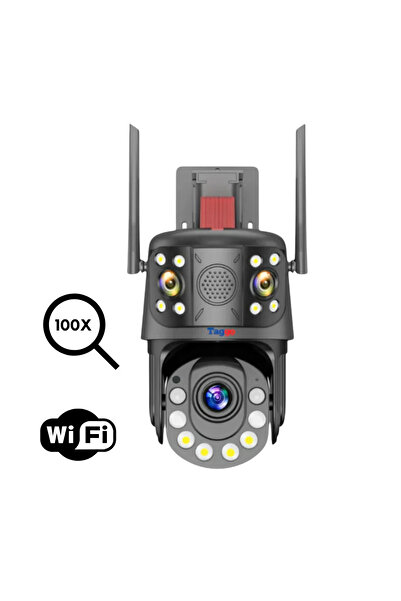 Taggo 4K WiFi Surveillance Camera, 100X Zoom, Triple Lens, App Control, Human Detection