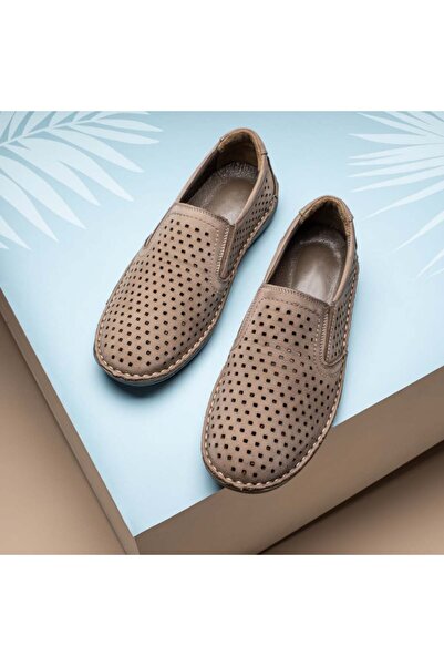 Modlet.ro Pantofi casual bej perforați pentru bărbați, din piele MOD13434