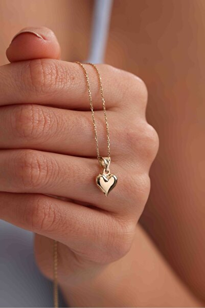 Giza Jewelry 14 Ayar Altın Bombeli Kalp Kolye Ucu