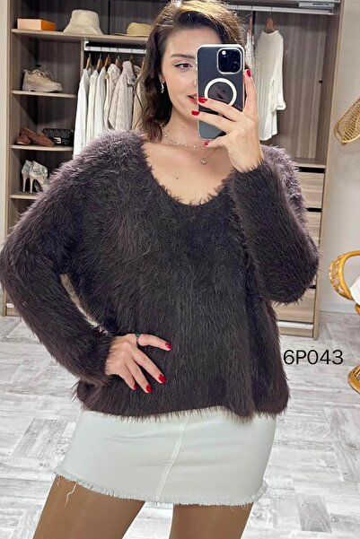 İnce Topuk بلوزة تريكو ذات ياقة على شكل حرف V من سلسلة Prive 6P043