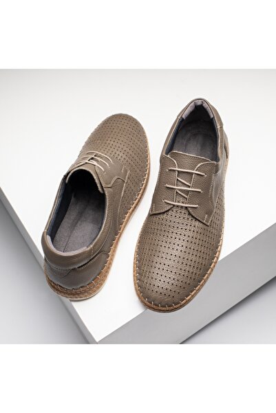 BMoD Pantofi casual bărbătești gri din piele naturală, cu șireturi și perfora...