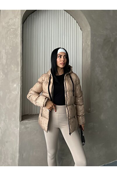 Fashionbox kadın gold varak baskılı şişme mont 25113