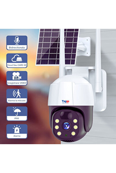 Taggo Solar WiFi Surveillance Camera, 5MP, 10X Zoom, Full HD 1080p, IP66 Rated