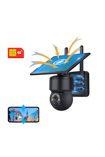 Taggo Solar-Powered 4G Surveillance Camera, 5MP, Black, with Rain Charging Capability