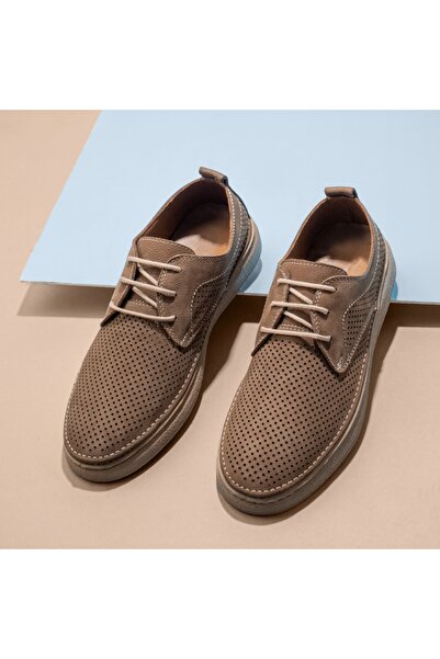 Modlet.ro Men's khaki perforated casual shoes in genuine leather MOD13769