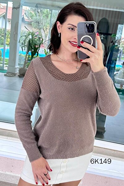 İnce Topuk بلوزة تريكو مزخرفة بتفاصيل مخرمة 6K149