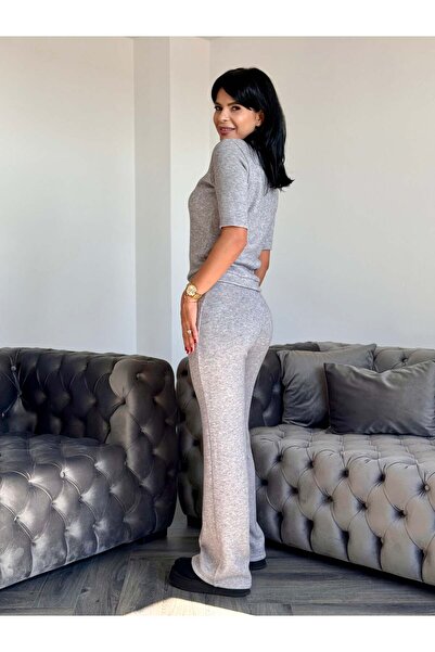 RAMONA BADESCU EXCLUSIVE Women's velvet suit - short-sleeved blouse and flared pants