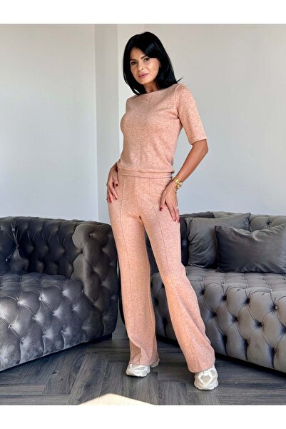 RAMONA BADESCU EXCLUSIVE Women's velvet suit - short-sleeved blouse and flared pants