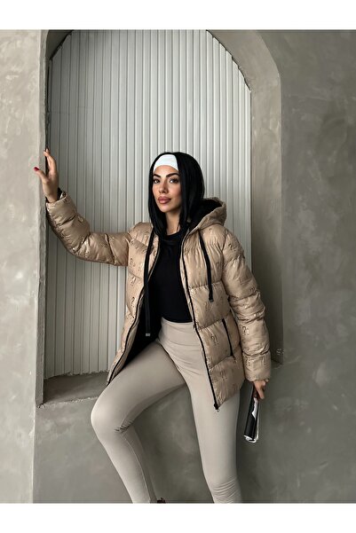 Fashionbox kadın gold varak baskılı şişme mont 25113