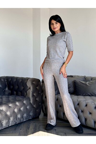 RAMONA BADESCU EXCLUSIVE Women's velvet suit - short-sleeved blouse and flared pants