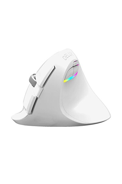 Delux M618 mini wireless and bluetooth mouse for left-handed users, 4000 DPI, RGB lighting, 5 buttons, White