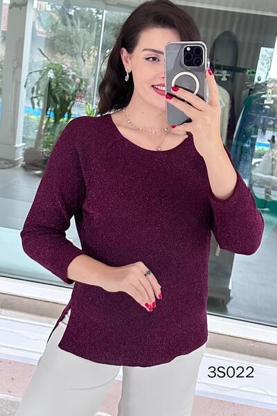 İnce Topuk بلوزة تريكو لامعة بأكمام مزدوجة 3S022