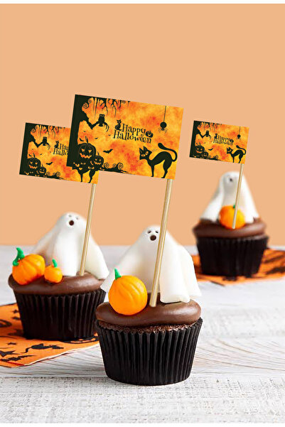 AYKUT OFSET 15 Cm, Halloween Flag Toothpicks, Halloween, 50 Pieces, Hamburger and Cup Cake Toothpicks