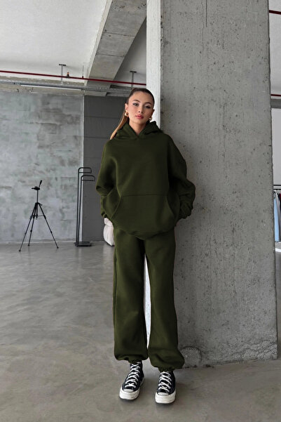 CMZ COLLECTİON Kadın Oversize 3 İplik Polar Sweat Eşofman Takımı - Kapüşonlu ...