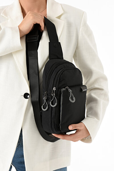 BLACK Sanmorris 6004 Unisex Wrinkle Fabric Waterproof Multi-Compartment Body Bag