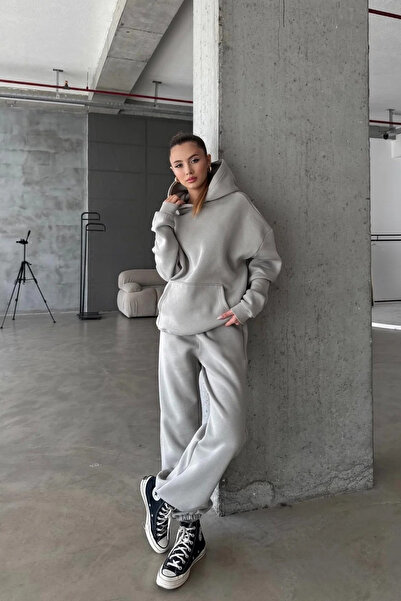 CMZ COLLECTİON Kadın Oversize 3 İplik Polar Sweat Eşofman Takımı - Kapüşonlu Rahat Kalıp (17 Renk Seçeneği)