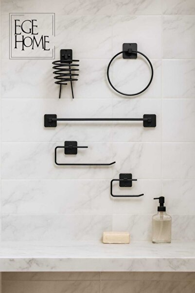 EGE HOME STORE Σετ 5 κρεμάστρες για πετσέτες με ανοξείδωτο αυτοκόλλητο, κρεμάστρα για πετσέτες τουαλέτας, σετ για ρολό χαρτιού τουαλέτας