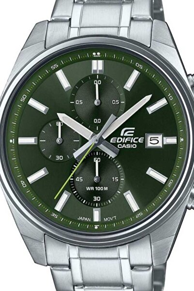 Casio , Chronograph watch with metal bracelet, Silver, Green