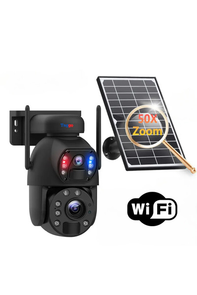 Taggo Cameră de supraveghere duală 4K Ultra HD cu zoom 50X și încărcare solar...