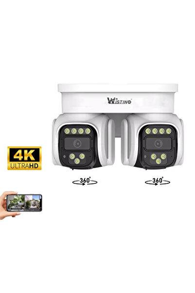 Taggo Cameră de supraveghere WiFi 4K, lentile duble la 360°, detectare mișcare, controlată prin aplicație