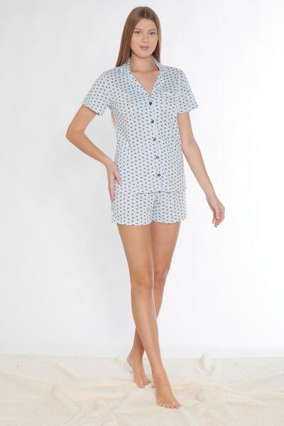Alperi طقم شورت بويدان بأزرار ونقشة قلب من الفيسكوز 760-14