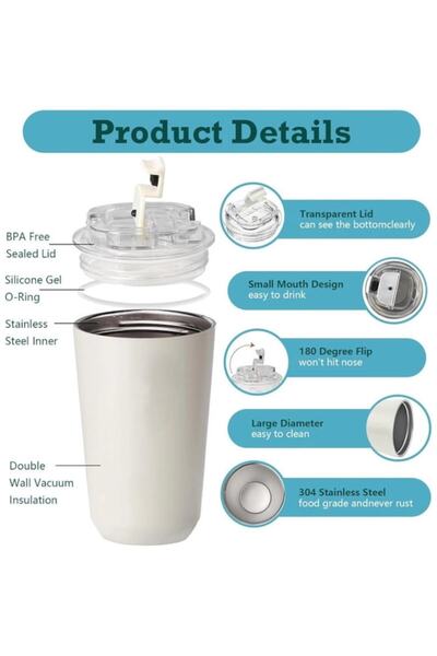 ALL PAPICKS Cana Termos 380 ml, Otel Inoxidabil, Alb Crem, Capac Etans