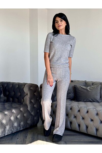 RAMONA BADESCU EXCLUSIVE Women's velvet suit - short-sleeved blouse and flared pants