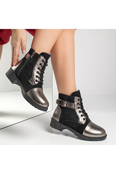 BMoD Black suede women's ankle boots with zipper, buckle, and silver details MOD10854