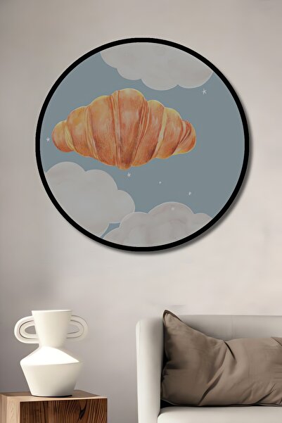 Teona Ahşap Tablou decorativ din lemn cu aspect de cadru rotund Nori croissan...