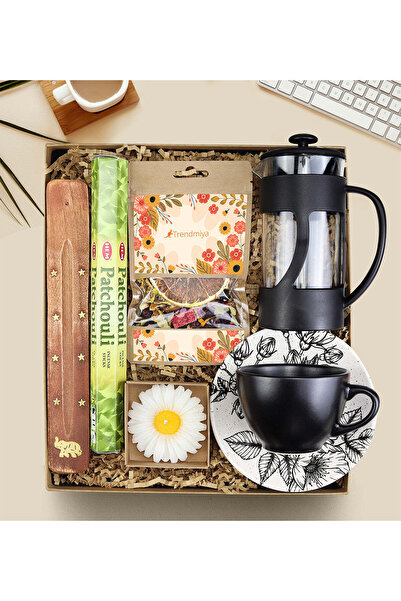 Trendmiya Tütsü & Siyah Çay Fincanı & French Press & Bitki Çayı & Papatya Mum...