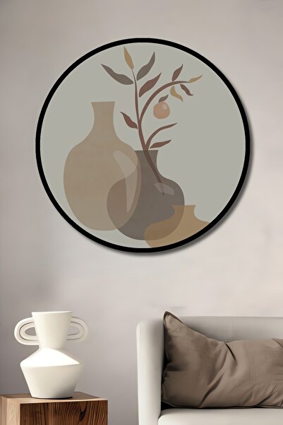 Teona Ahşap Декоративна дървена кръгла рамка в земни тонове с ваза и клонче