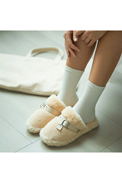 OEM Fluffy and warm slippers for women, with decorative buckle applique, WP-8219