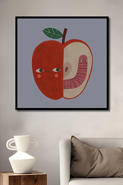 Teona Ahşap Tablou decorativ din lemn dreptunghiular cu ilustrație de măr, as...