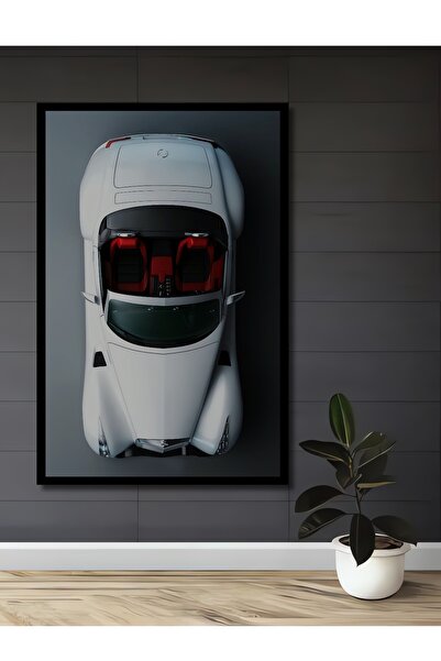 Teona Ahşap Tablou decorativ din lemn dreptunghiular alb cu aspect de cadru Super Car Bird's Eye View