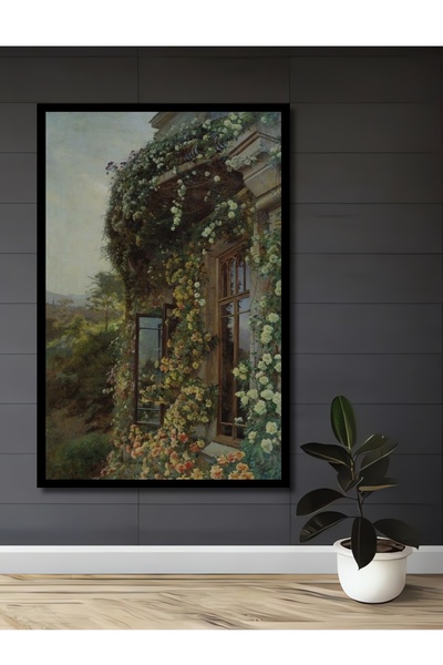 Teona Ahşap Tablou decorativ din lemn dreptunghiular cu aspect de rama de fereastră învelită cu flori