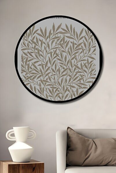 Teona Ahşap Tablou decorativ cu aspect de cadru rotund din lemn, model botanic William Morris