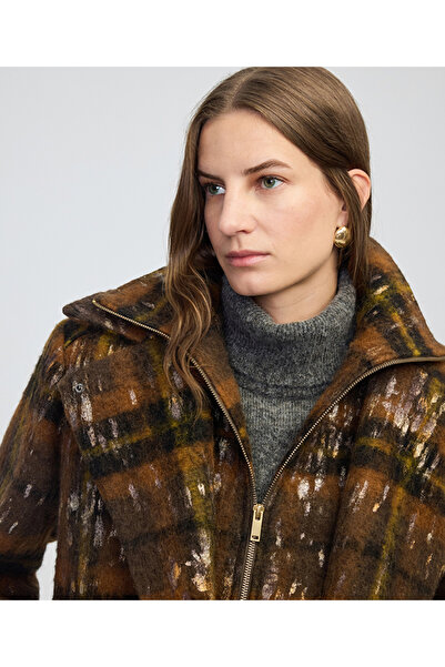 İpekyol Varak baskılı ekose desen kaban