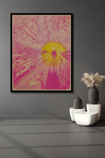 Teona Ahşap Tablou decorativ din lemn dreptunghiular cu aspect de rama de drumetie spre apus de soare