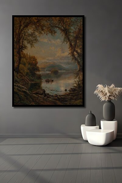 Teona Ahşap Tablou decorativ din lemn dreptunghiular peisaj natural cu vedere la lac cu cadru de santal