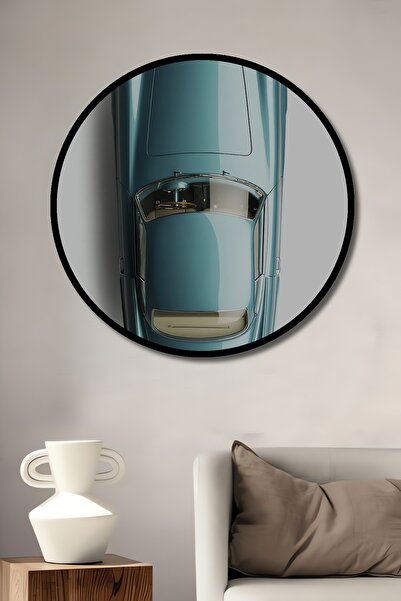 Teona Ahşap Tablou decorativ cu aspect de cadru rotund din lemn, vedere de sus a mașinii clasice