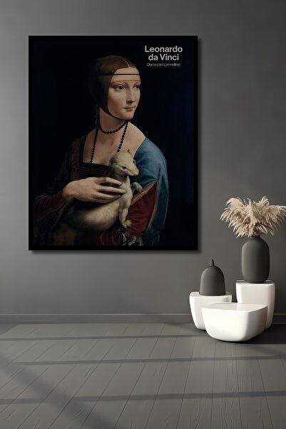 Teona Ahşap Tablou decorativ din lemn dreptunghiular Da Vinci Woman Herminle ...