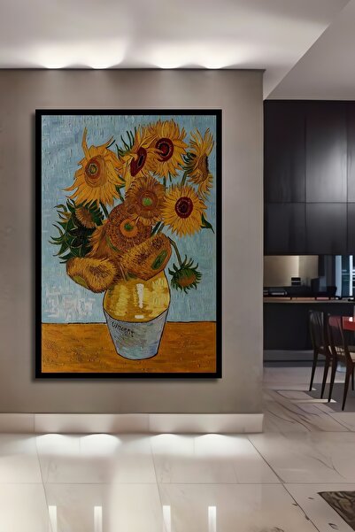 Teona Ahşap Tablou decorativ din lemn dreptunghiular cu aspect de cadru Van Gogh Floarea-soarelui