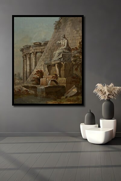 Teona Ahşap Tablou decorativ din lemn dreptunghiular cu aspect de sculptură antică și cadru de stâlpi