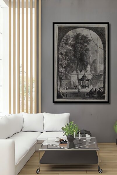 Teona Ahşap Tablou decorativ din lemn dreptunghiular cu aspect de cadru de grădină a moscheei Sultanahmet